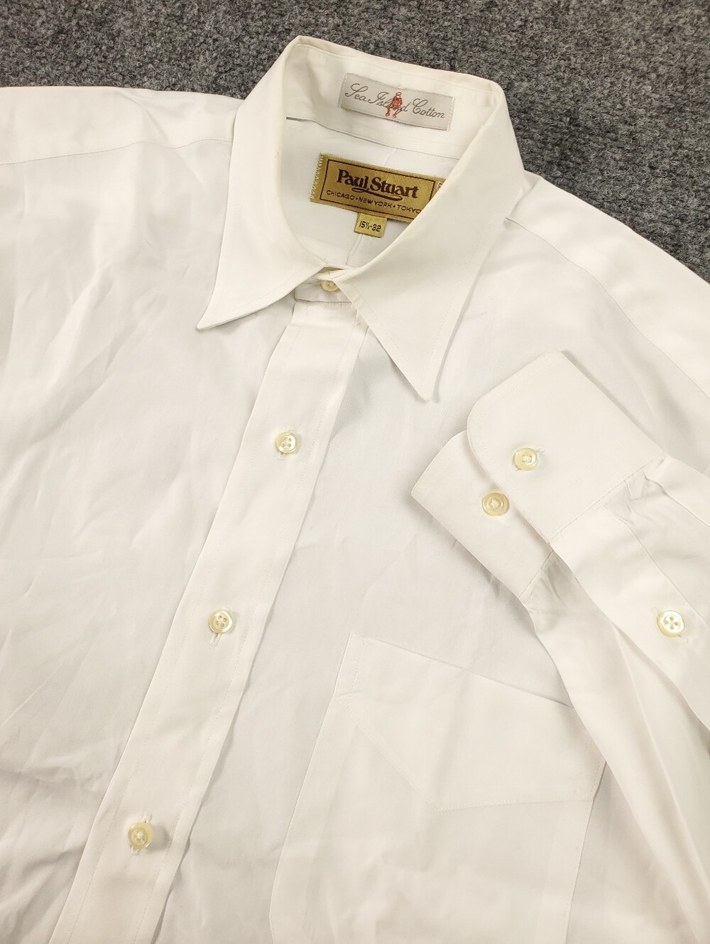 Paul Stuart Sea Island Cotton Dress Shirt 15.5 32 White Point Collar Formal